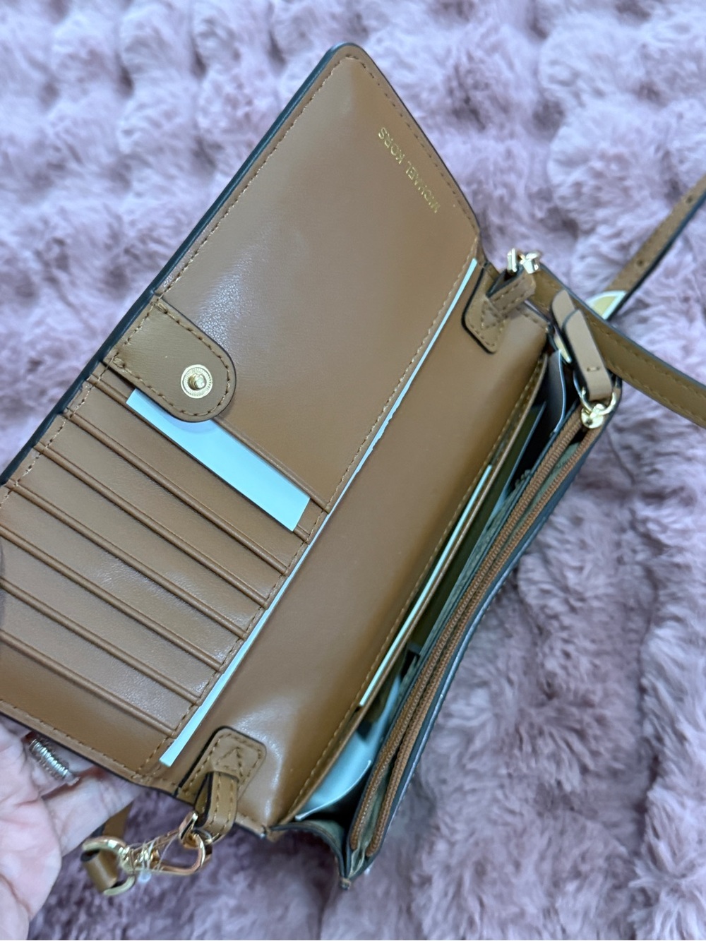 NWT Michael Kors Jet Set Charm Phone Crossbody Leather Wallet Brown / Acorn - Picture 12 of 16